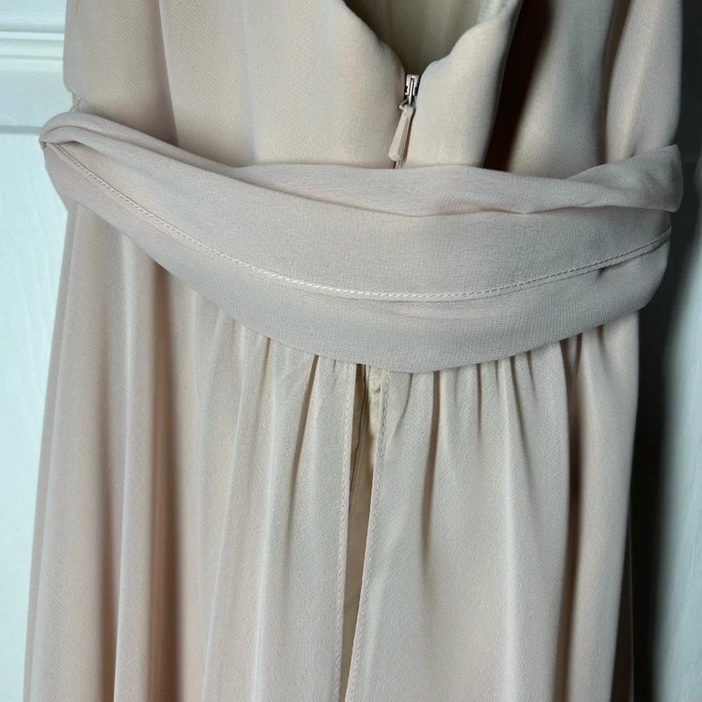 Nouvelle Amsale Daryn Blush Cowl Neck Halter Chiffon Event Dress Wedding Sz 2